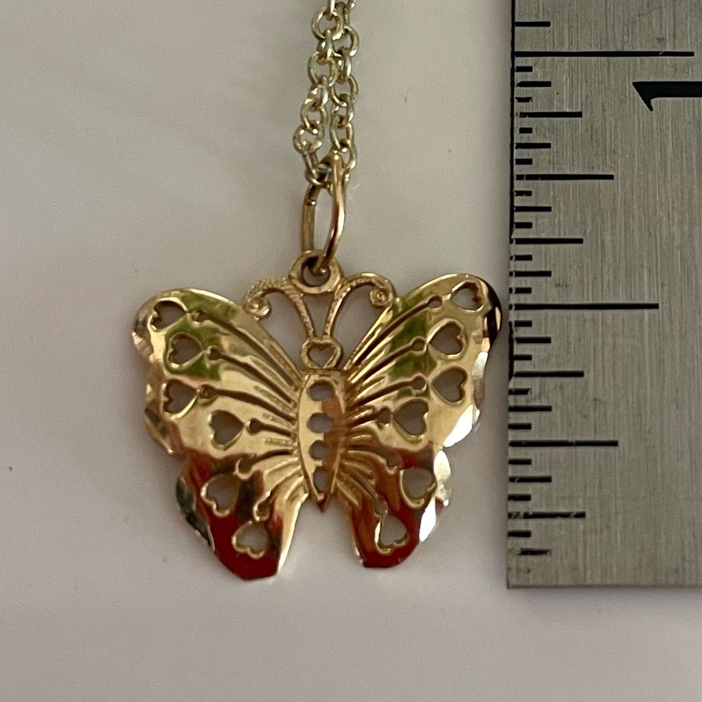 14k Yellow Gold Butterfly Charm Pendant - Picture 5 of 10